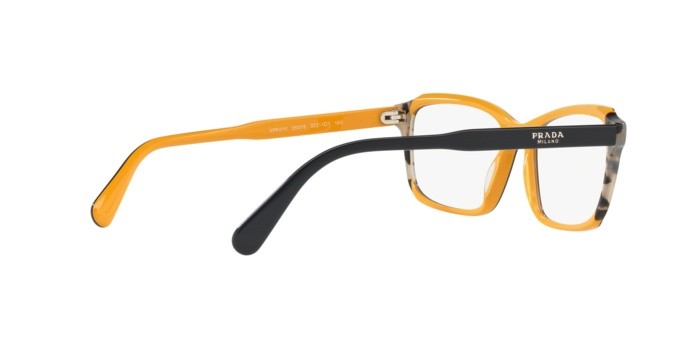 Brillen Prada PR 01VV (30Z1O1) farbe top blue/yellow/grey havana form quadratisch gläser demo lens