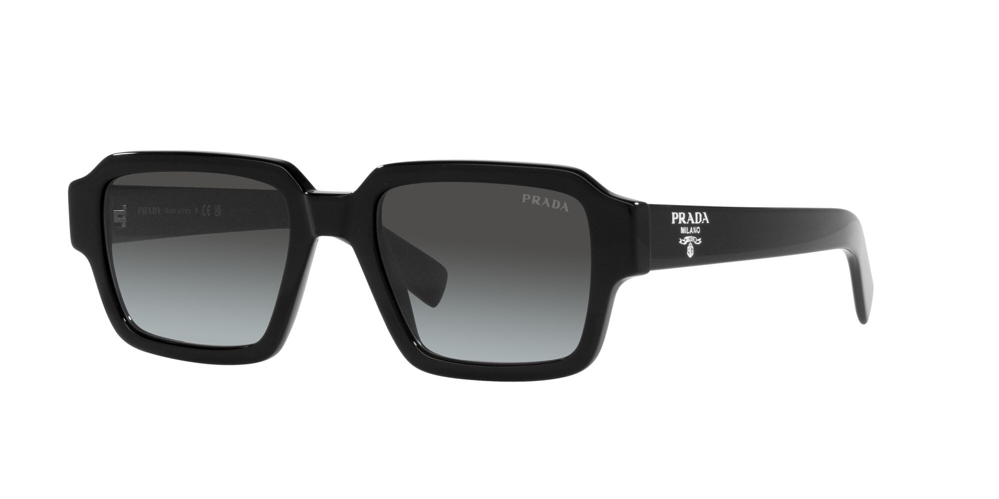 Occhiali da sole Prada PR 02ZS (1AB06T) colore nero forma quadrato lenti graphite sfumato cristallo