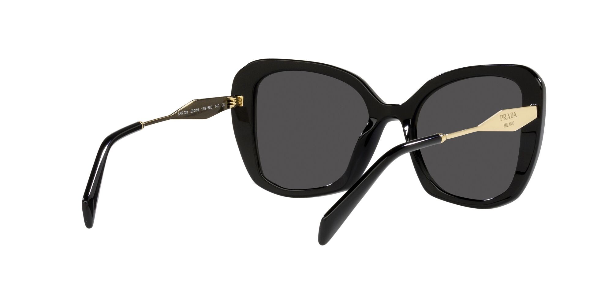 Sonnenbrillen Prada PR 03YS (1AB5S0) farbe nero form schmetterling gläser grigio scuro
