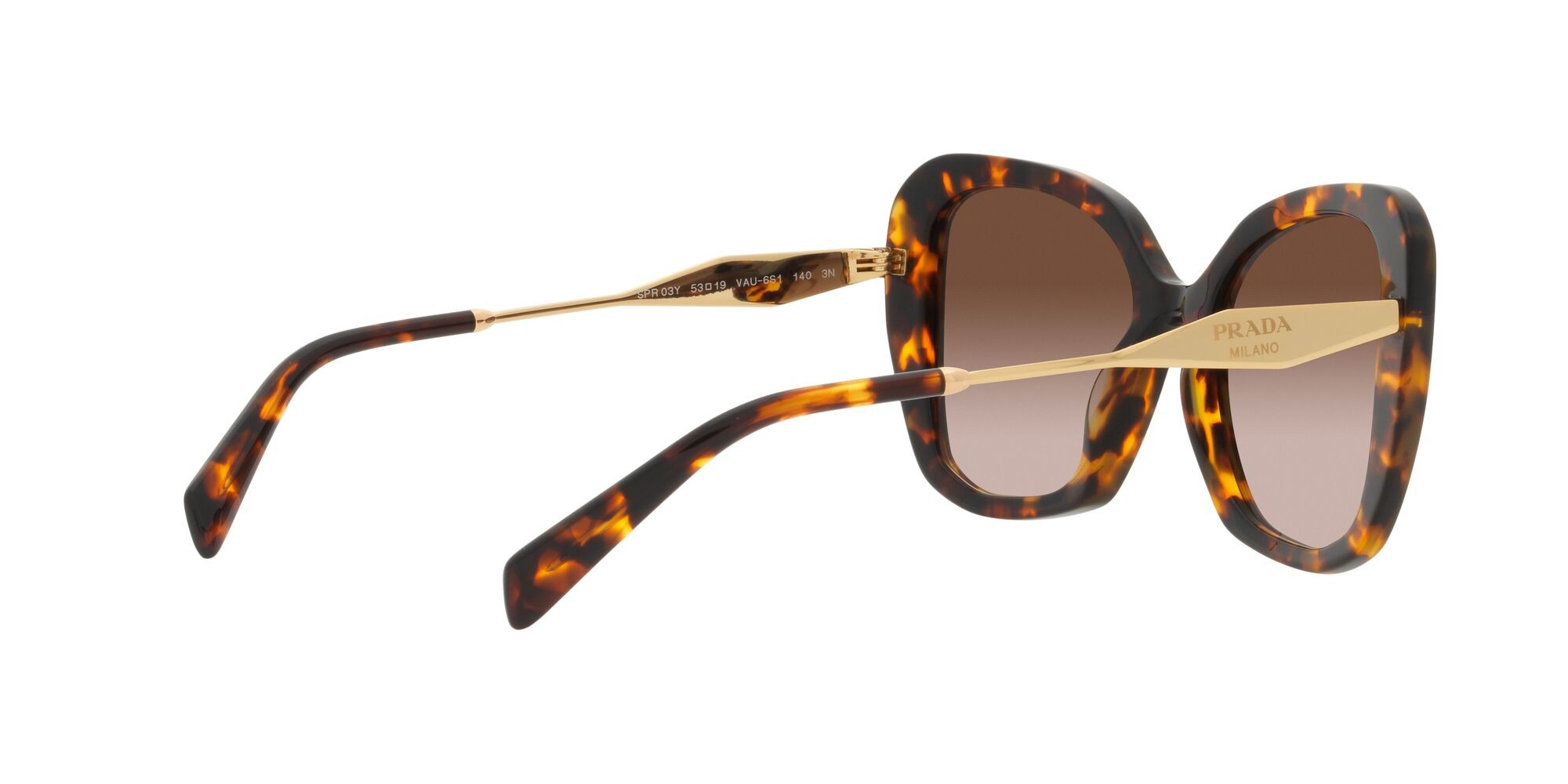 Sonnenbrillen Prada PR 03YS (VAU6S1) farbe miele tartarugato form schmetterling gläser marrone sfumato