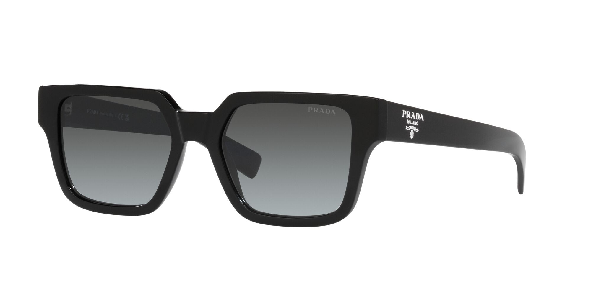 Occhiali da sole Prada PR 03ZS (1AB06T) colore nero forma quadrato lenti grey gradient vintage