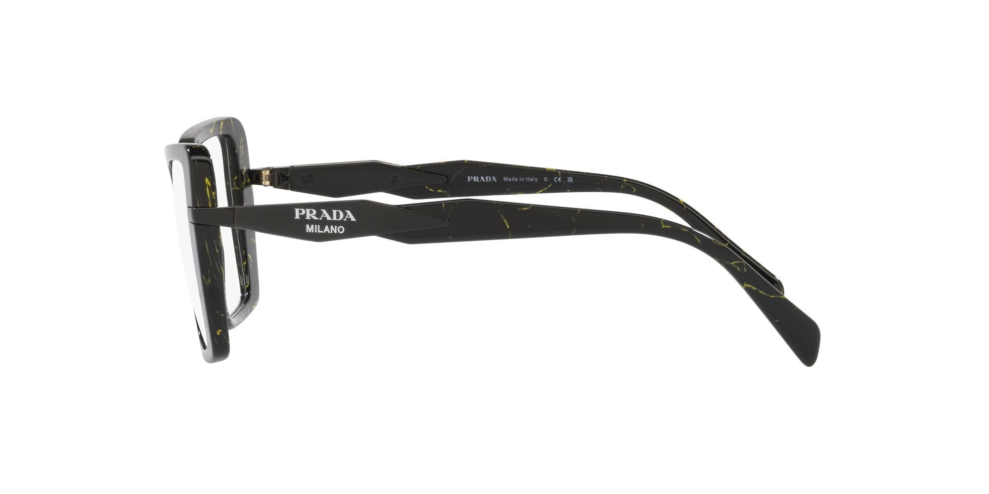 Brillen Prada PR 03ZV (19D1O1) farbe black/yellow marble form quadratisch gläser lente demo