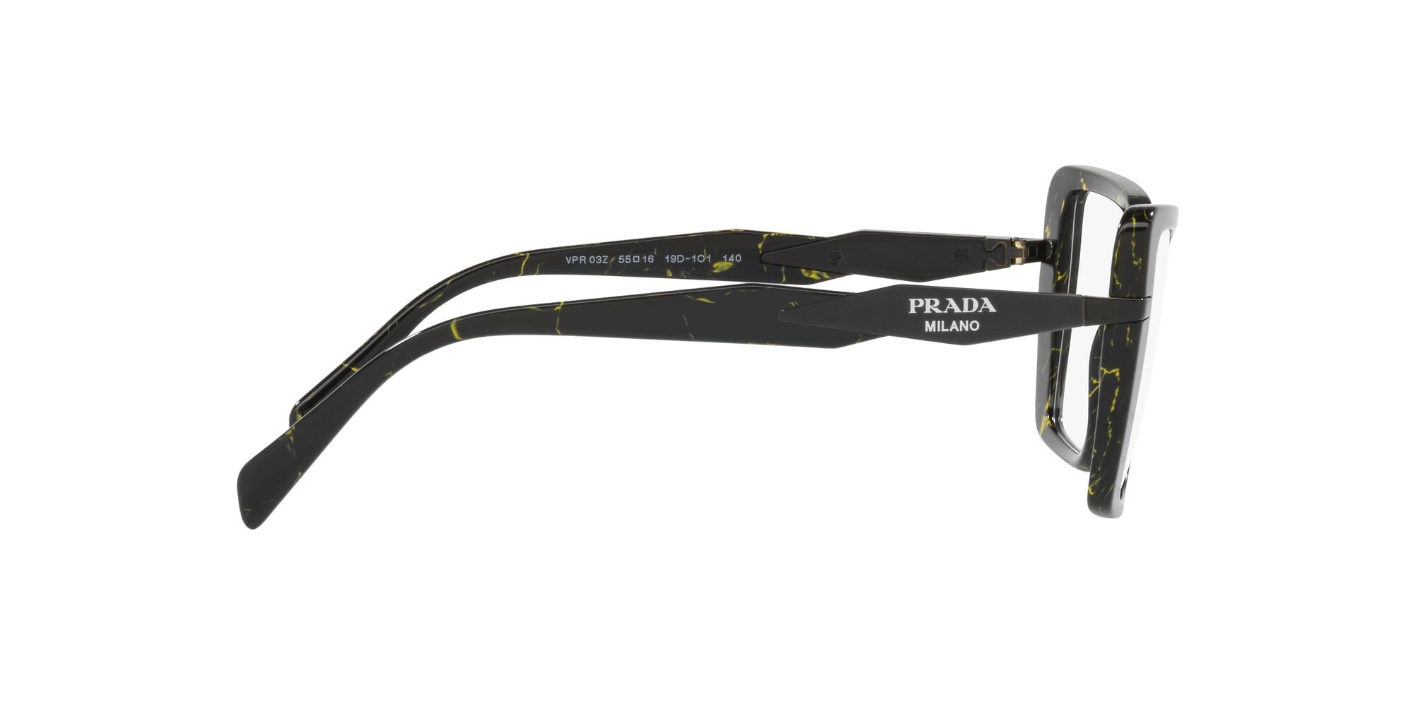 Brillen Prada PR 03ZV (19D1O1) farbe black/yellow marble form quadratisch gläser lente demo