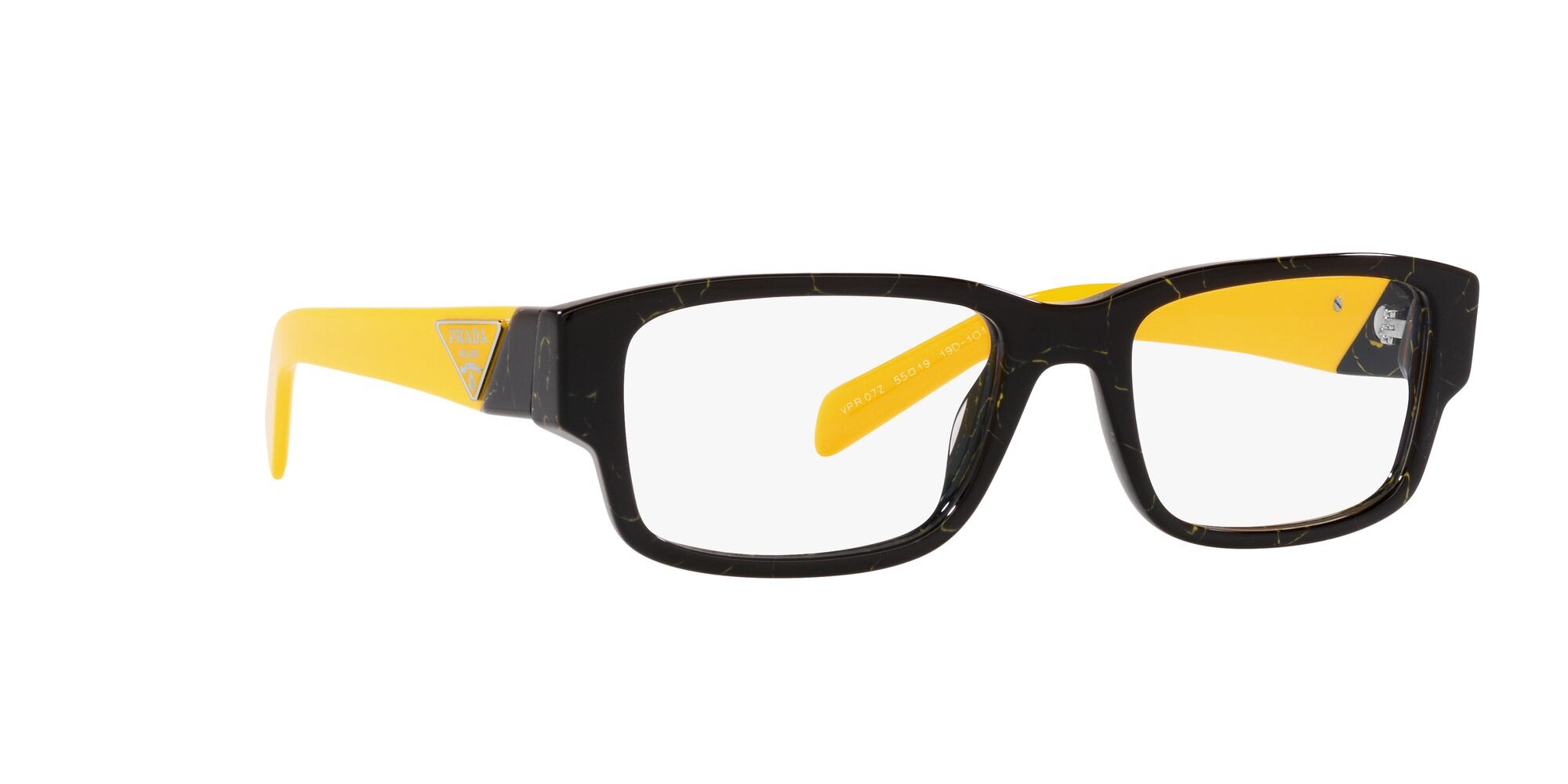 Eyeglasses Prada PR 07ZV (19D1O1) color black/yellow marble shape rectangle lenses lente demo