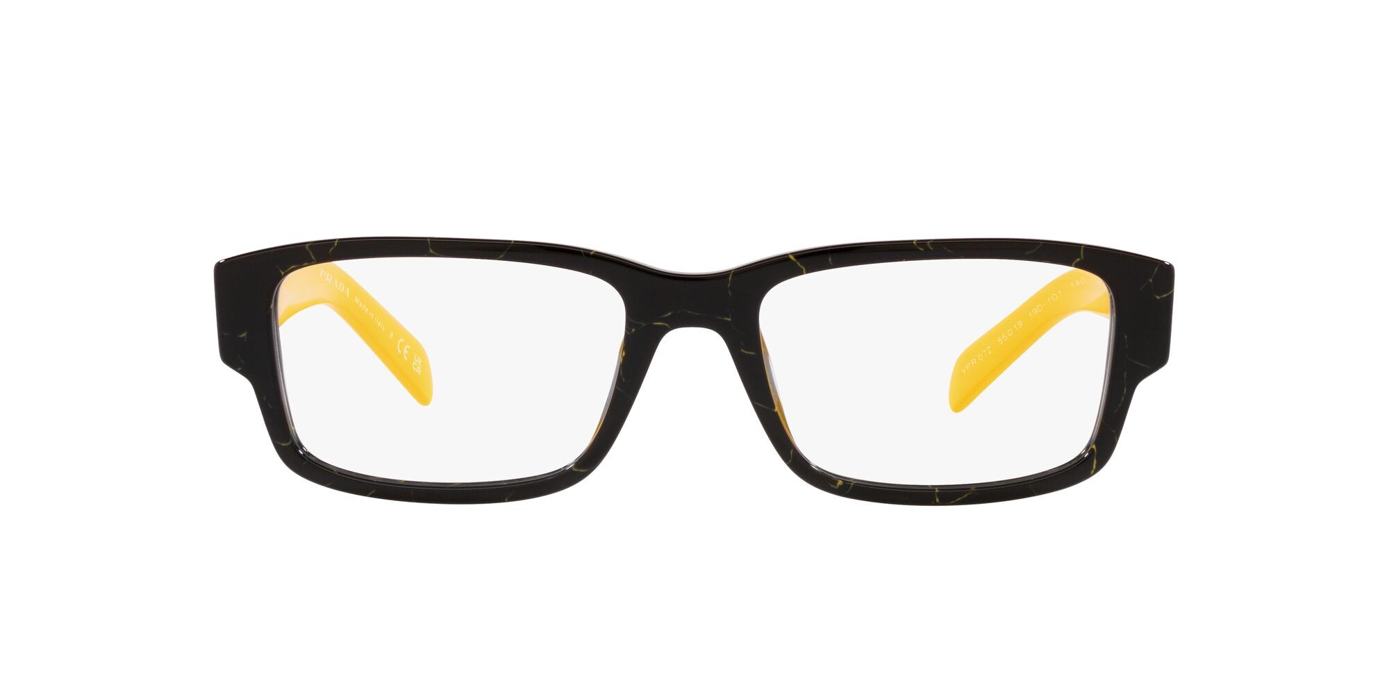 Eyeglasses Prada PR 07ZV (19D1O1) color black/yellow marble shape rectangle lenses lente demo