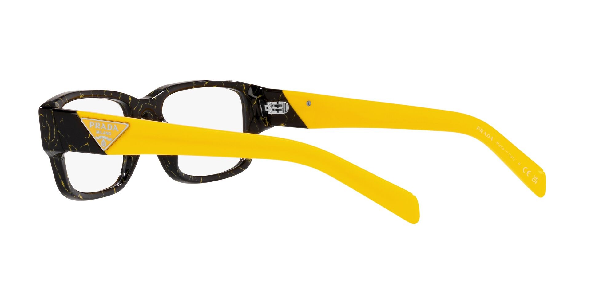 Eyeglasses Prada PR 07ZV (19D1O1) color black/yellow marble shape rectangle lenses lente demo
