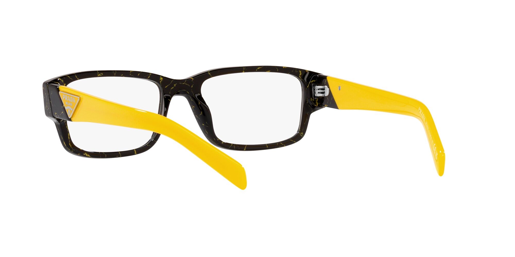 Eyeglasses Prada PR 07ZV (19D1O1) color black/yellow marble shape rectangle lenses lente demo