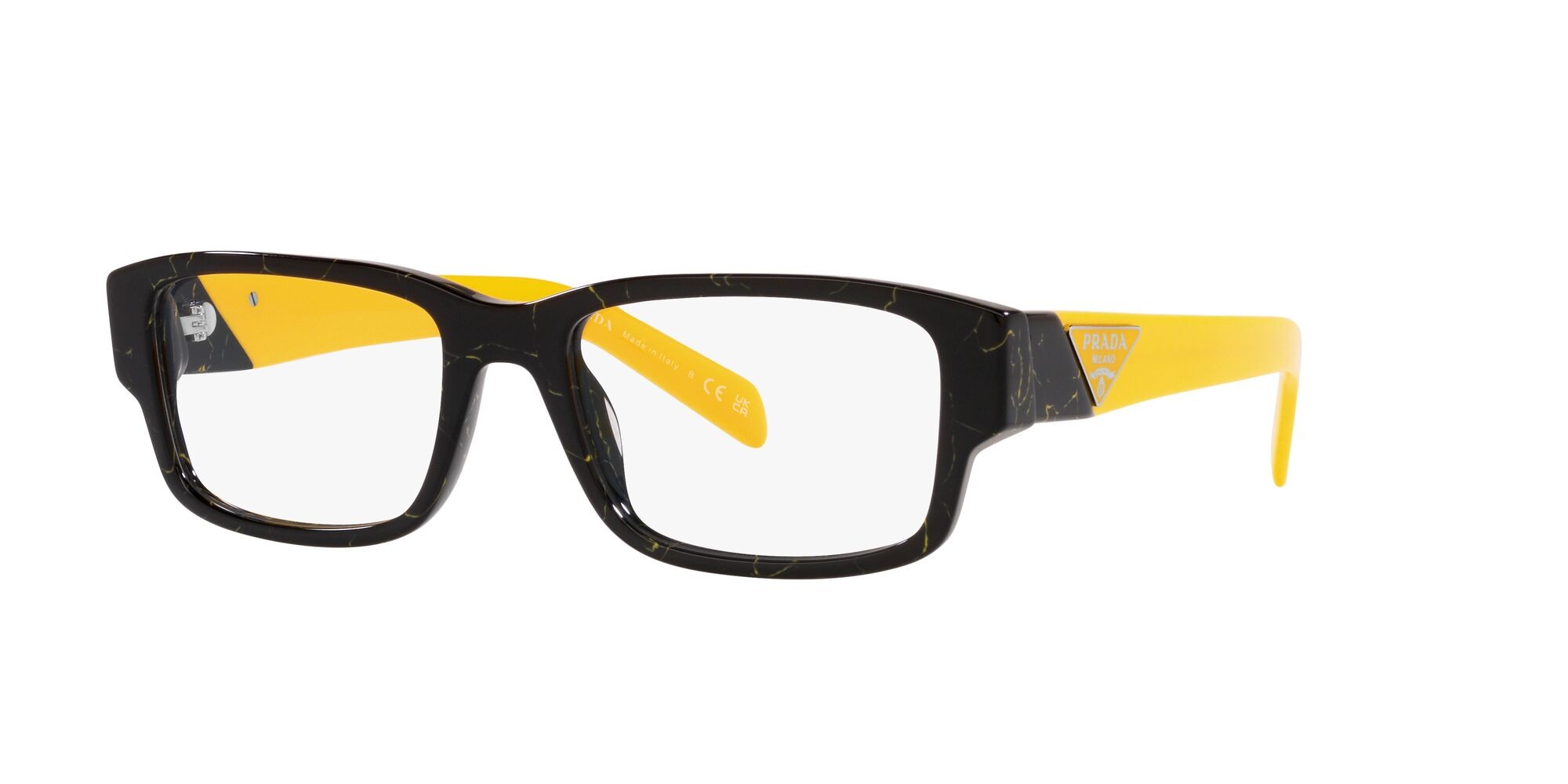 Eyeglasses Prada PR 07ZV (19D1O1) color black/yellow marble shape rectangle lenses lente demo