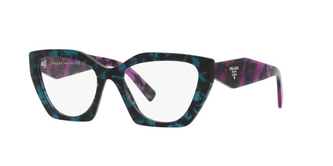 Eyeglasses Prada PR 09YV (06Z1O1) color teal tortoise shape irregular lenses demo lens
