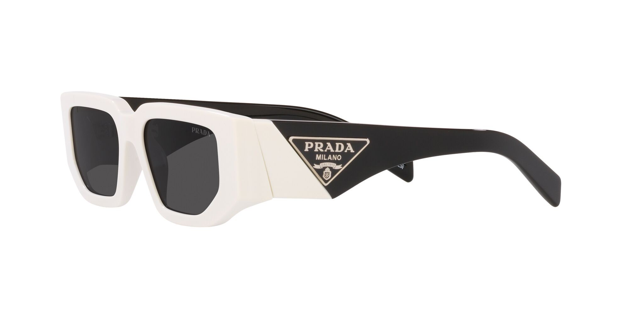 Sonnenbrillen Prada PR 09ZS (1425S0) farbe bianco talco form rechteckig gläser grigio scuro