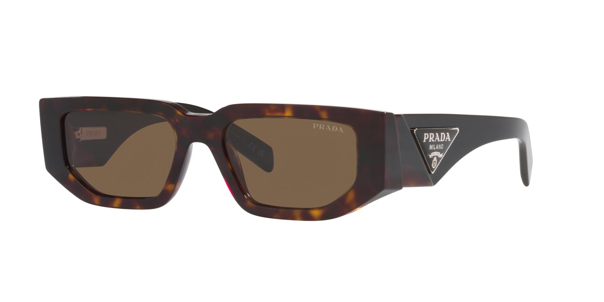 Sunglasses Prada PR 09ZS (2AU06B) color tartarugato shape rectangle lenses marrone scuro