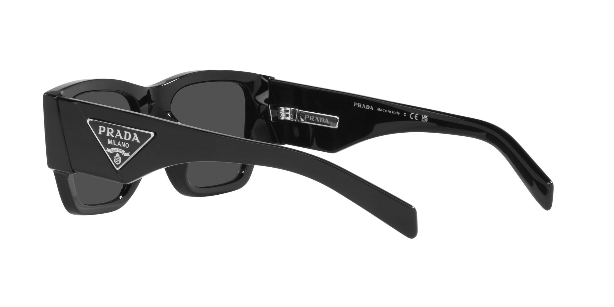Sunglasses Prada PR 10ZS (1AB5S0) color nero shape square lenses grigio scuro