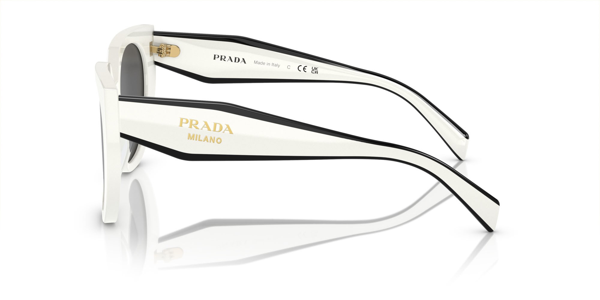 Occhiali da sole Prada PR 14WS (1425S0) colore bianco talco forma cat eye lenti grigio scuro
