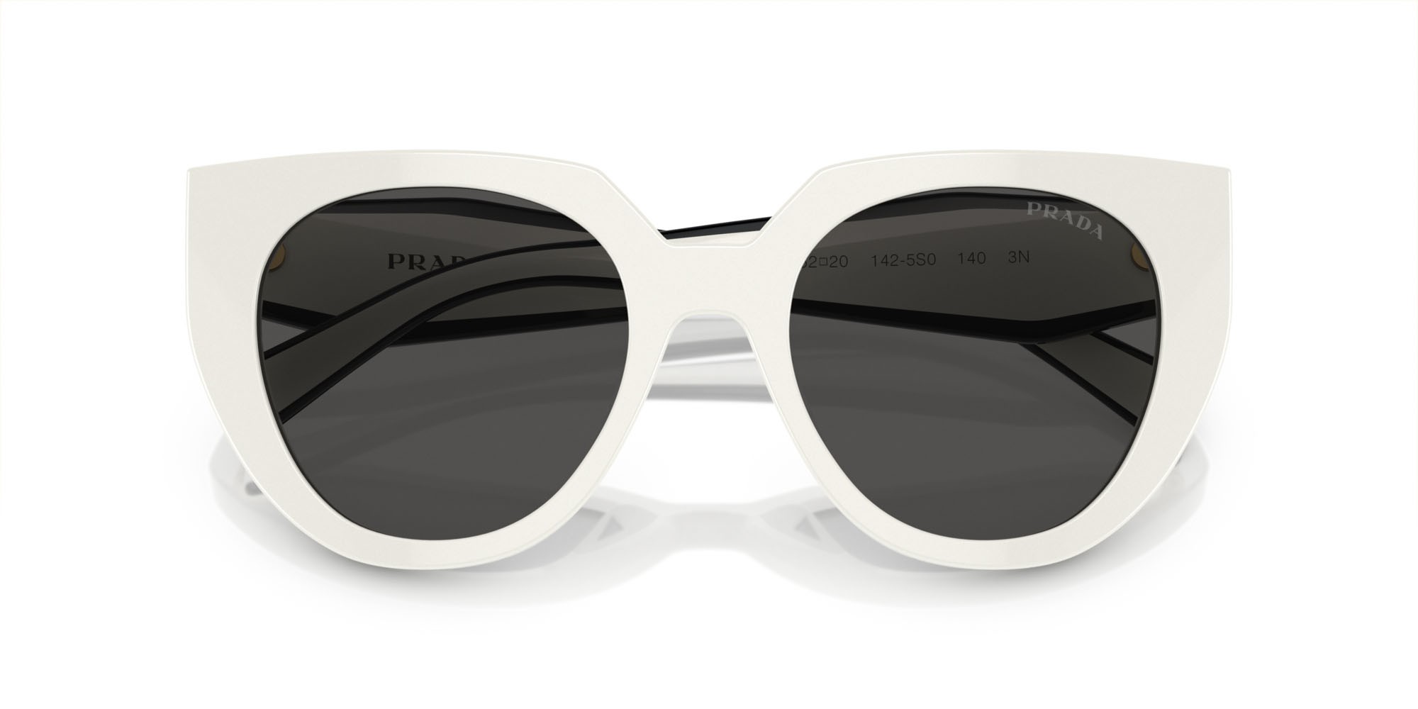 Occhiali da sole Prada PR 14WS (1425S0) colore bianco talco forma cat eye lenti grigio scuro