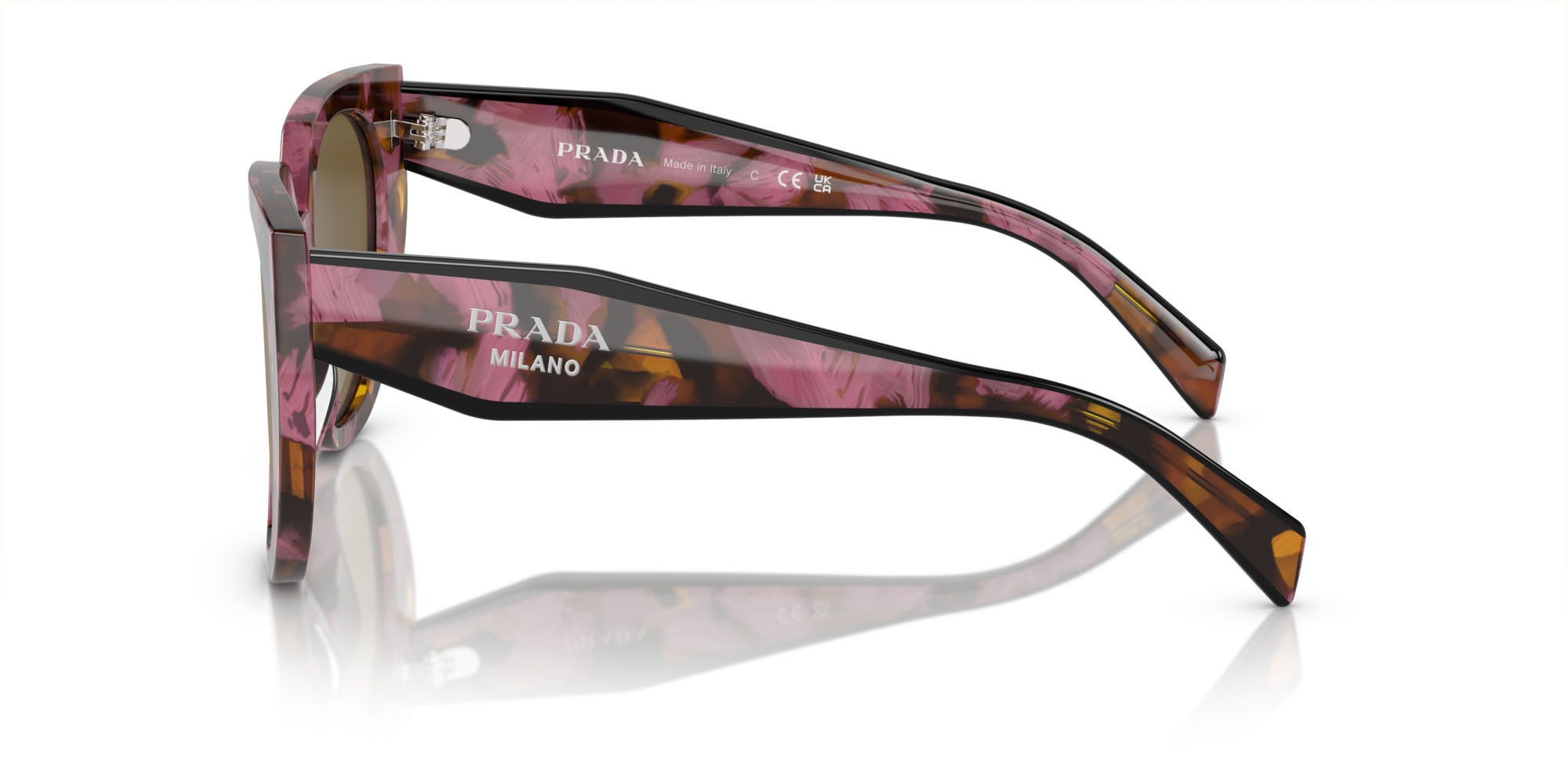 Sunglasses Prada PR 14WS (18N01T) color begonia cognac tartarugato shape cat eye lenses marrone scuro