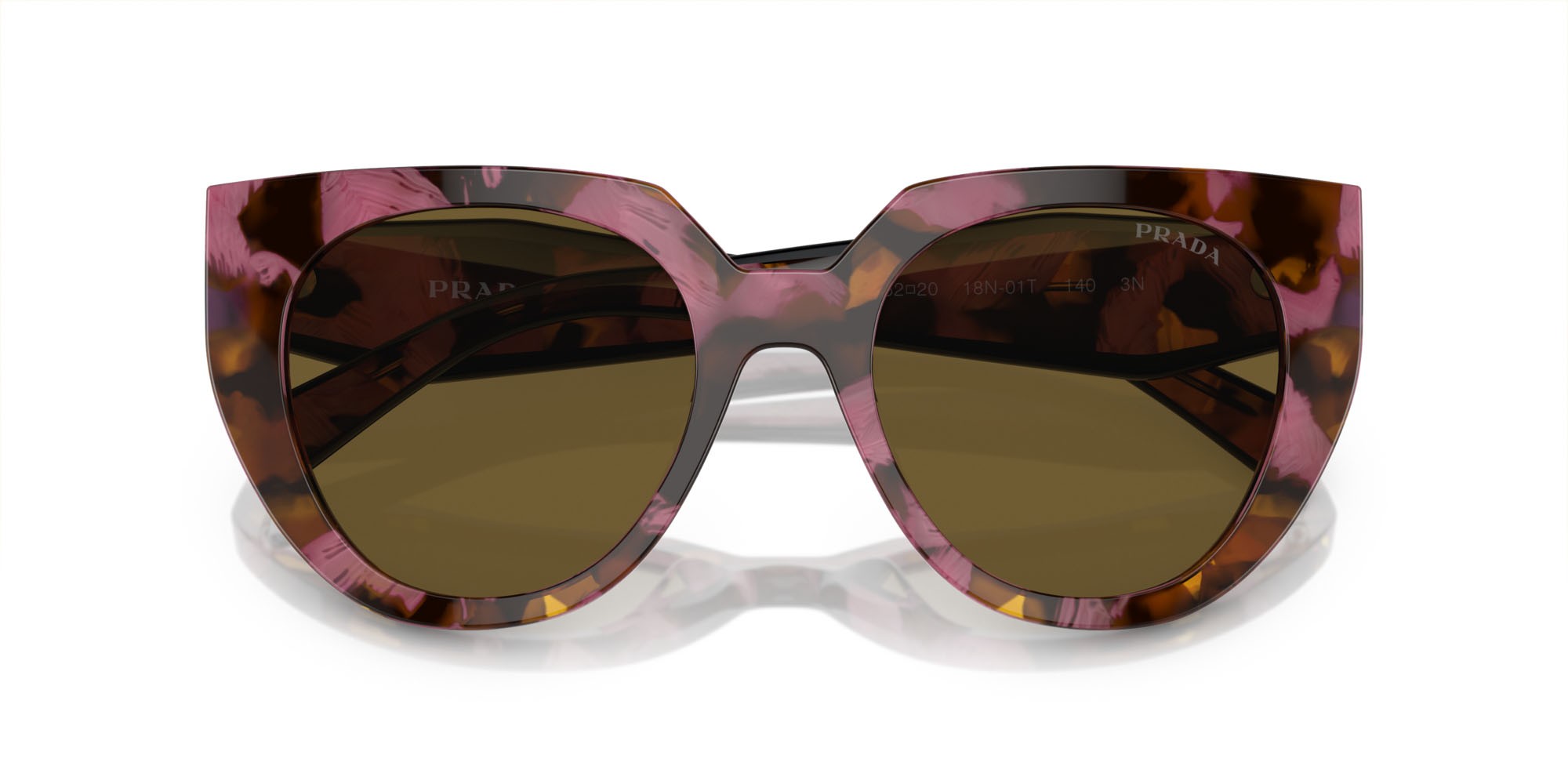 Sunglasses Prada PR 14WS (18N01T) color begonia cognac tartarugato shape cat eye lenses marrone scuro
