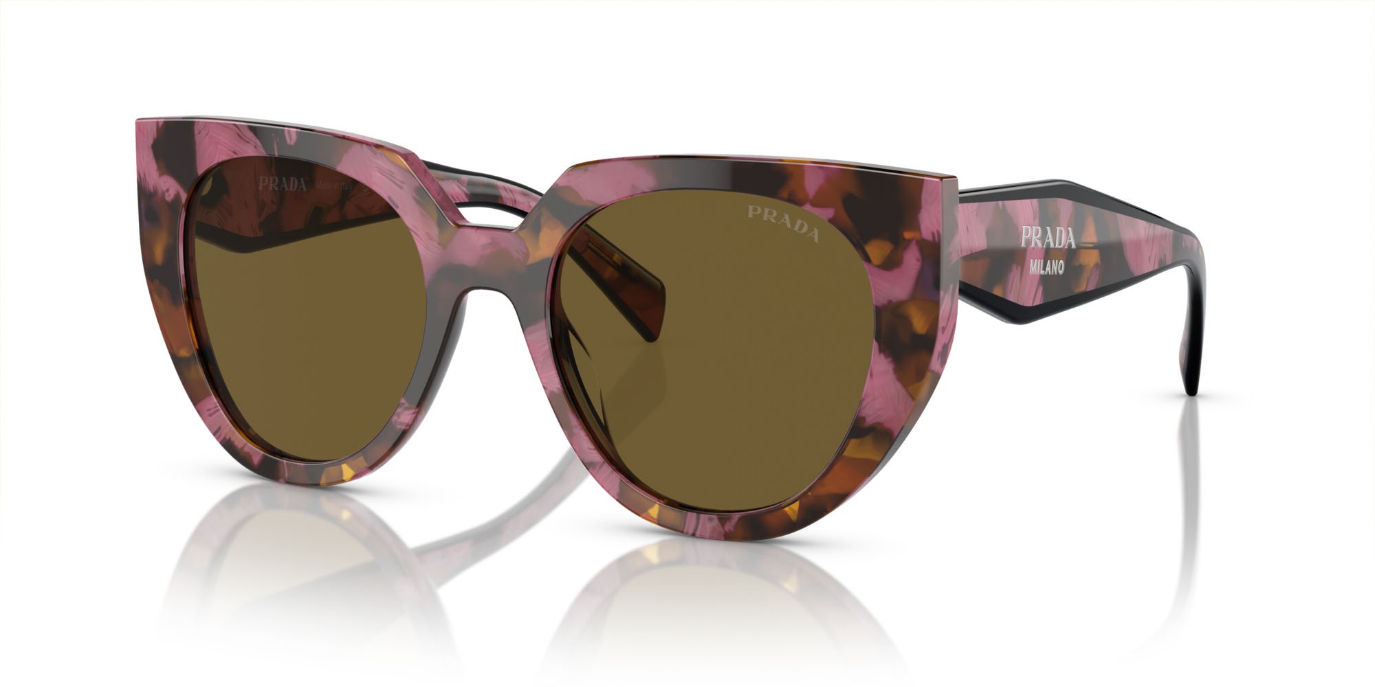 Sunglasses Prada PR 14WS (18N01T) color begonia cognac tartarugato shape cat eye lenses marrone scuro
