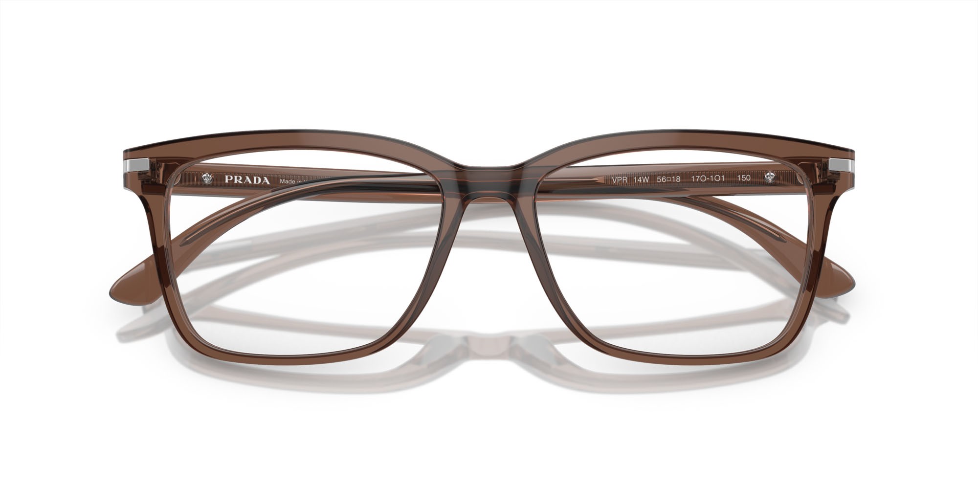 Eyeglasses Prada PR 14WV (17O1O1) color marrone trasparente shape rectangle lenses lente demo