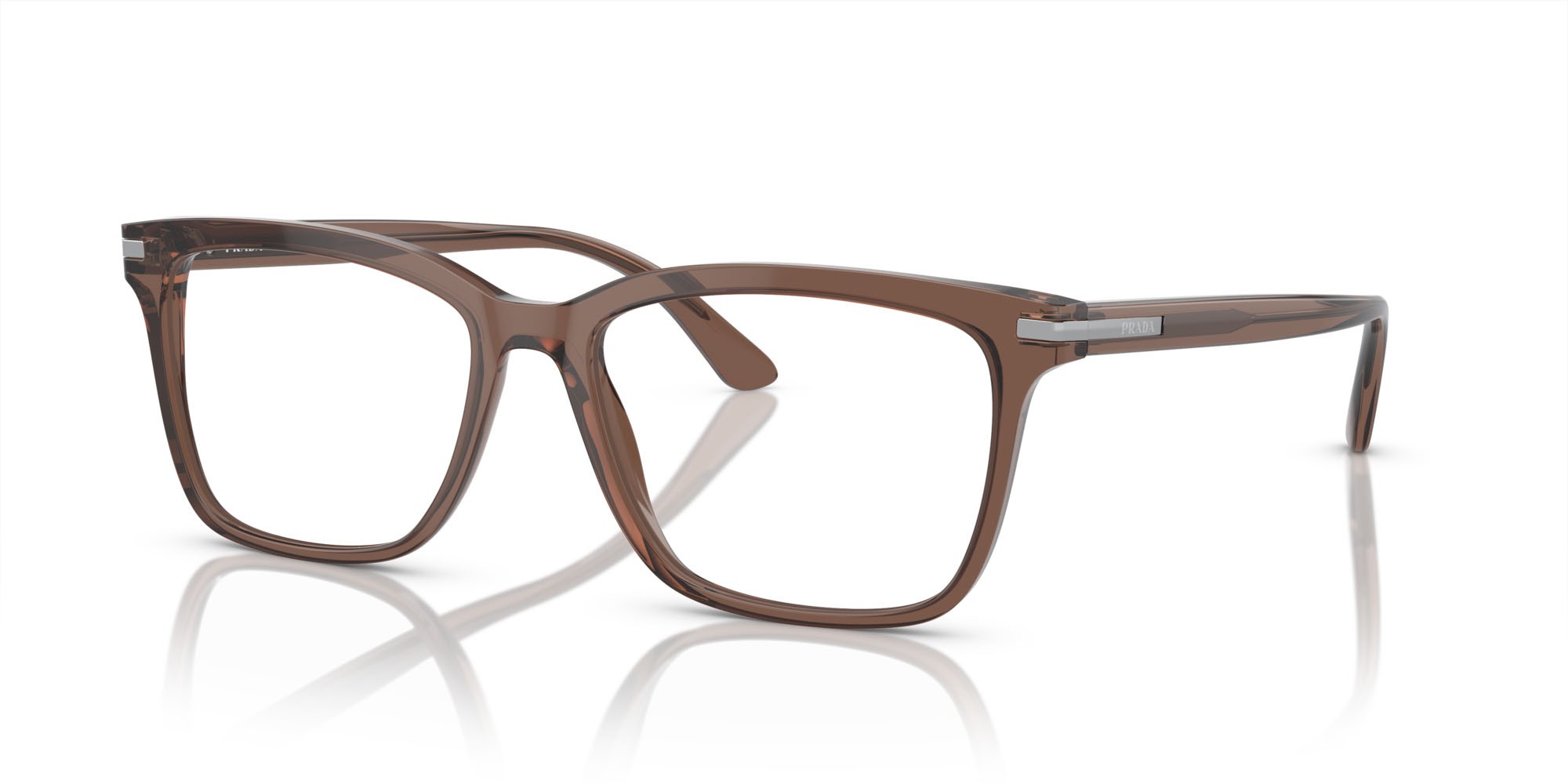 Eyeglasses Prada PR 14WV (17O1O1) color marrone trasparente shape rectangle lenses lente demo