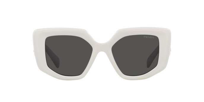 Sunglasses Prada PR 14ZS (1425S0) color bianco talco shape irregular lenses grigio scuro