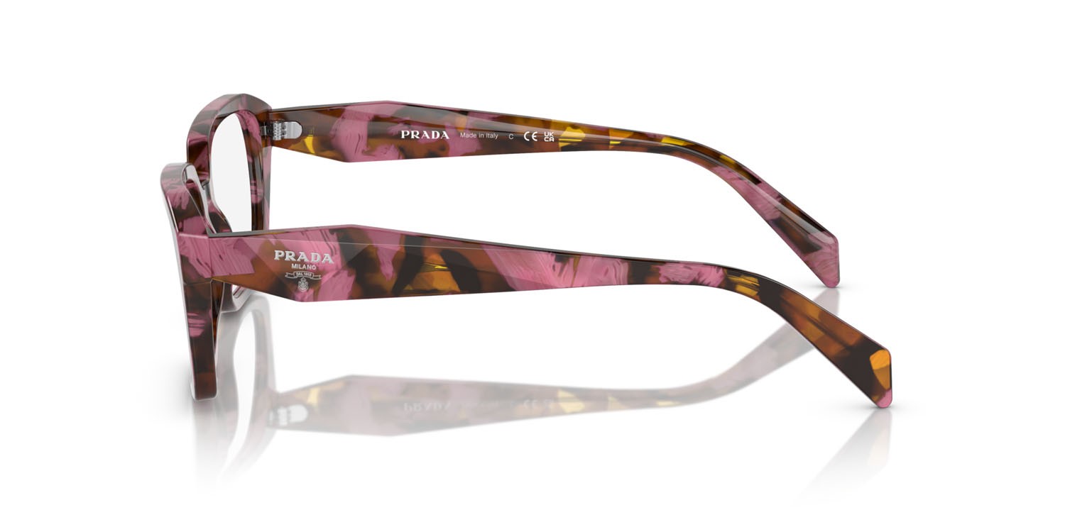 Eyeglasses Prada PR 14ZV (18N1O1) color begonia cognac tartarugato shape irregular lenses lente demo