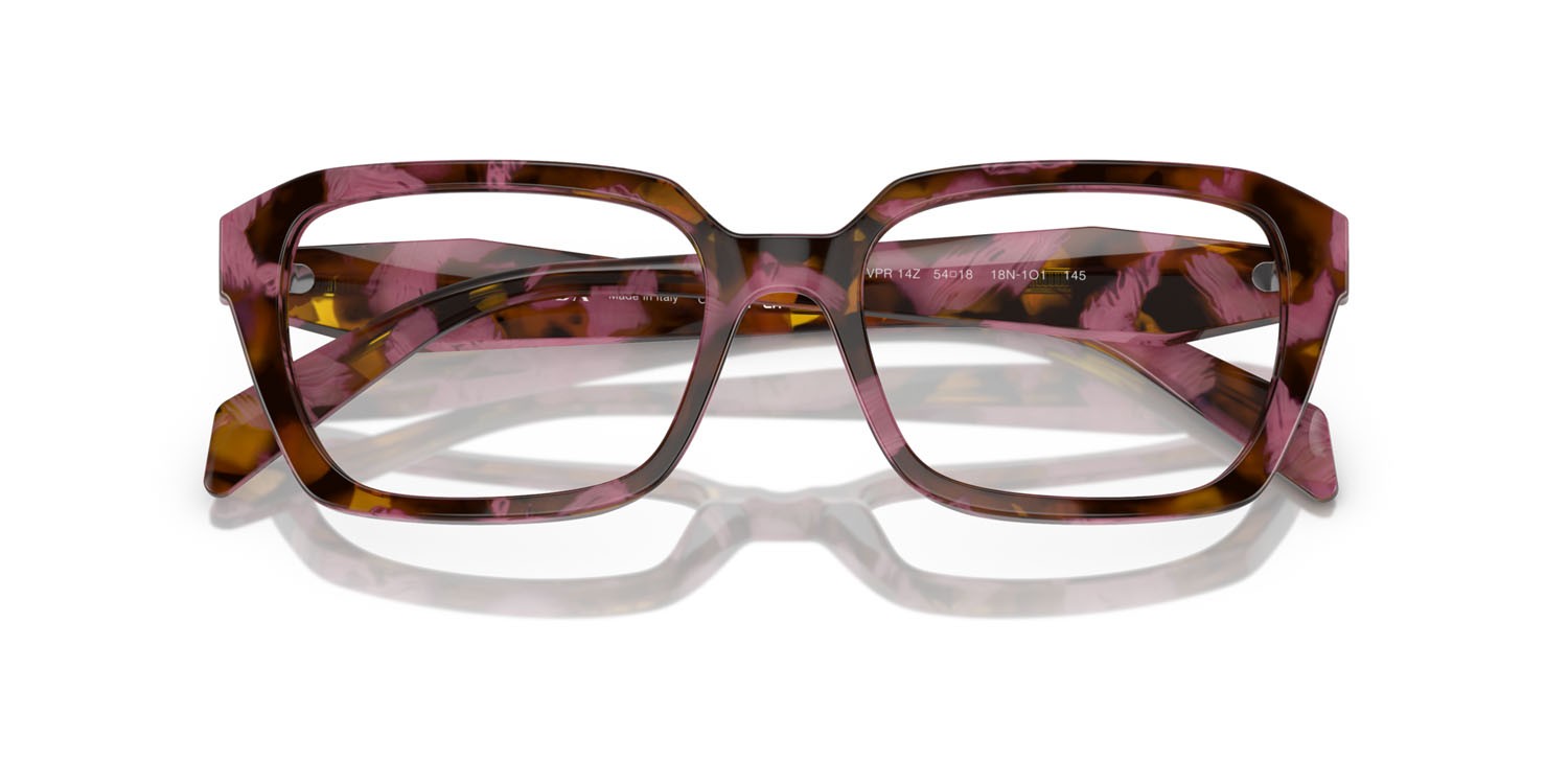 Eyeglasses Prada PR 14ZV (18N1O1) color begonia cognac tartarugato shape irregular lenses lente demo