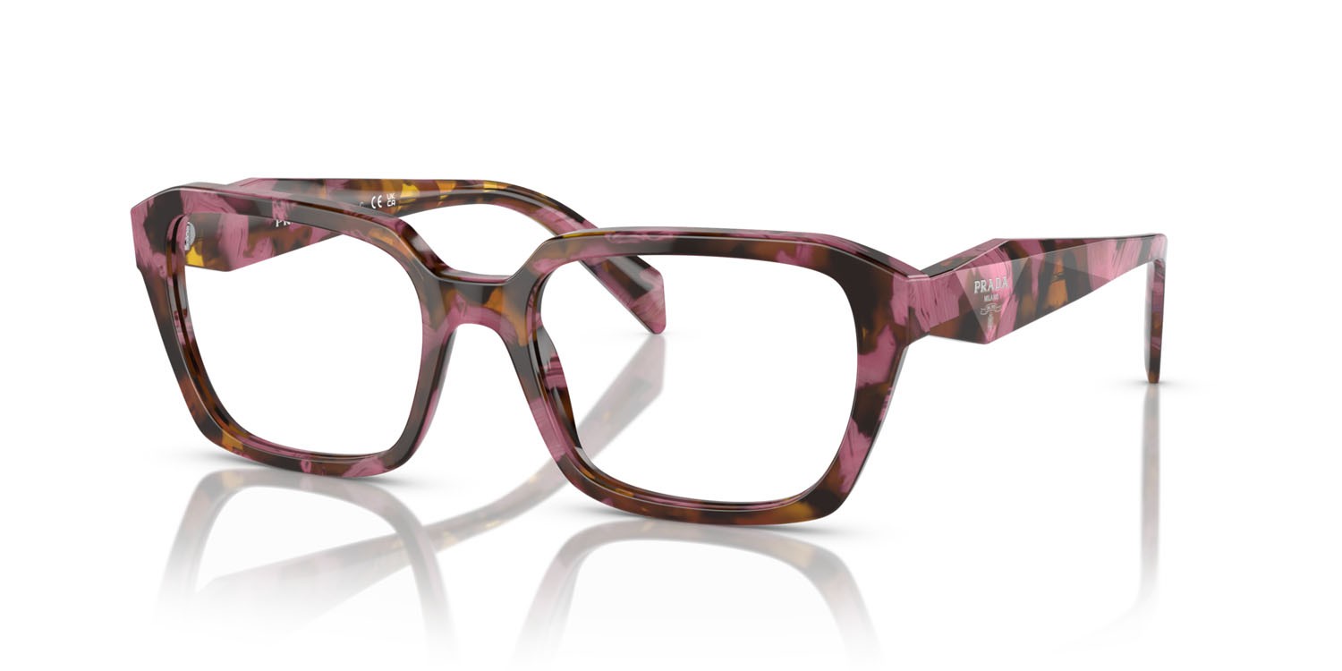 Eyeglasses Prada PR 14ZV (18N1O1) color begonia cognac tartarugato shape irregular lenses lente demo