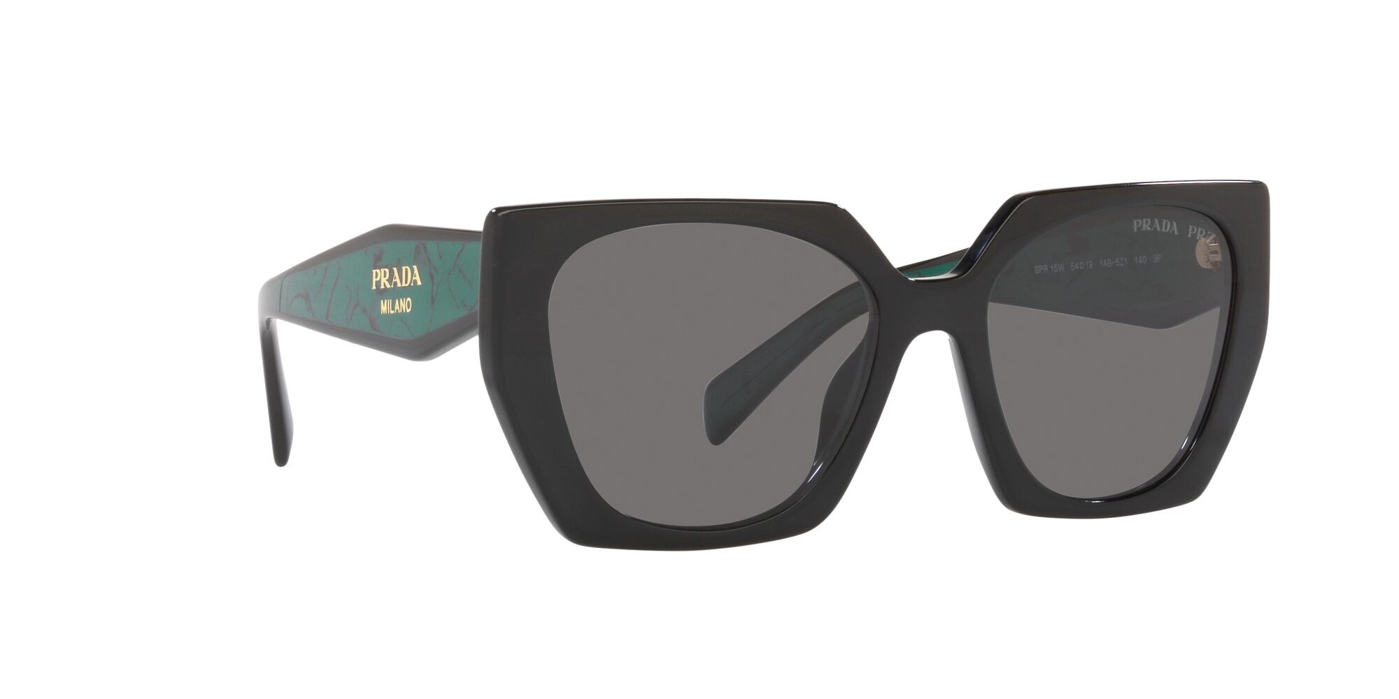 Occhiali da sole Prada PR 15WS (1AB5Z1) colore nero forma rettangolare lenti polar grigio scuro