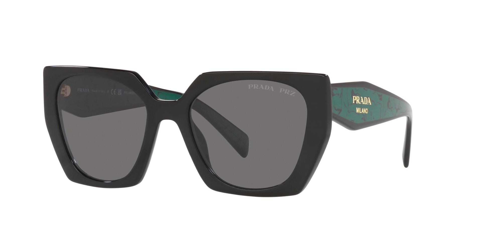 Occhiali da sole Prada PR 15WS (1AB5Z1) colore nero forma rettangolare lenti polar grigio scuro
