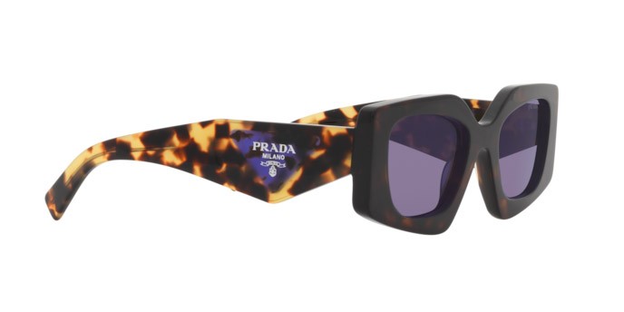 Sonnenbrillen Prada PR 15YS (2AU05Q) farbe tortoise form unregelmäßig gläser violet mirror internal silver