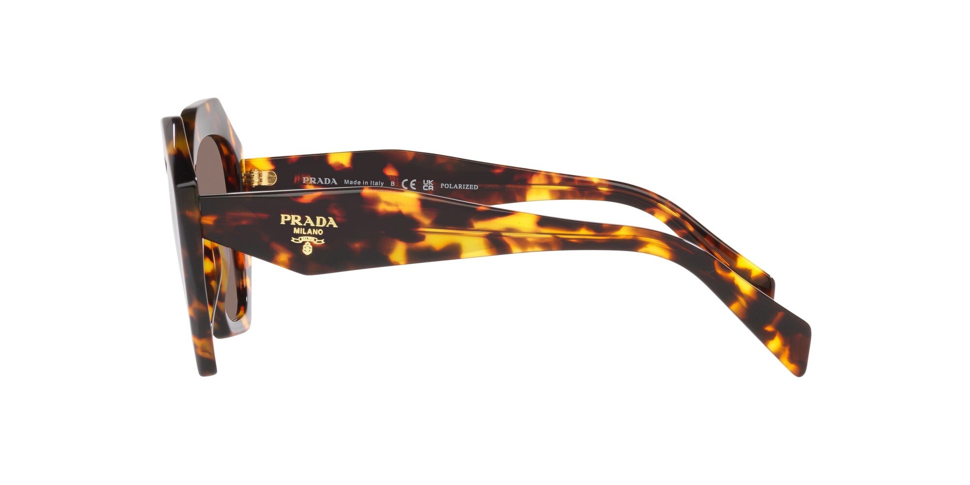 Sunglasses Prada PR 16WS (VAU05C) color miele tartarugato shape irregular lenses polarizzata marrone chiaro