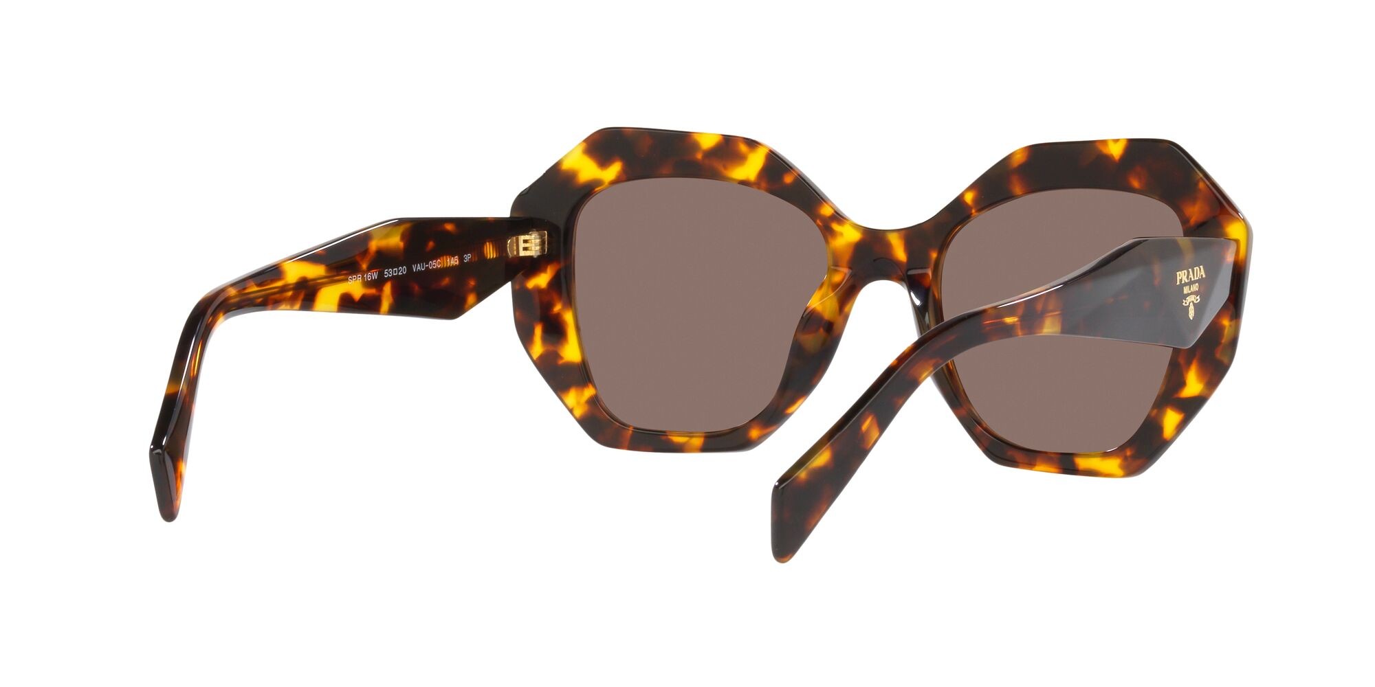 Sunglasses Prada PR 16WS (VAU05C) color miele tartarugato shape irregular lenses polarizzata marrone chiaro
