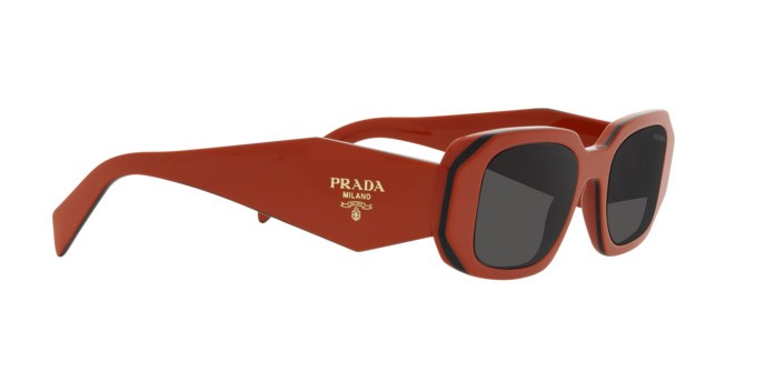 Sunglasses Prada PR 17WS (12N5S0) color arancione/nero shape rectangle lenses grigio scuro