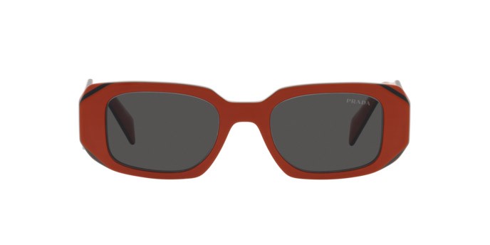 Sunglasses Prada PR 17WS (12N5S0) color arancione/nero shape rectangle lenses grigio scuro