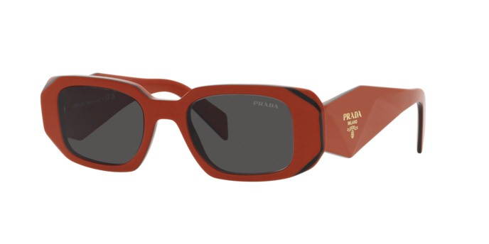 Sunglasses Prada PR 17WS (12N5S0) color arancione/nero shape rectangle lenses grigio scuro