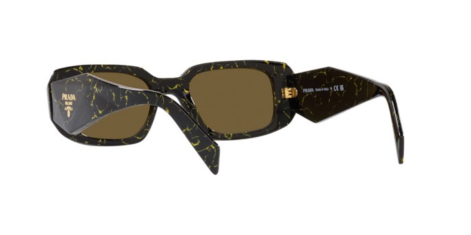 Occhiali da sole Prada PR 17WS (19D01T) colore black/yellow marble forma rettangolare lenti marrone scuro