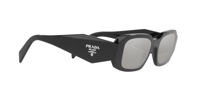 Sunglasses Prada PR 17WS (1AB2B0) color black shape rectangle lenses light grey mirror silver