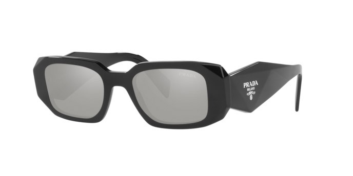 Sunglasses Prada PR 17WS (1AB2B0) color black shape rectangle lenses light grey mirror silver