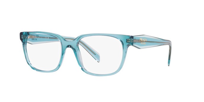 Eyeglasses Prada PR 17ZV (16J1O1) color cristallo blu shape rectangle lenses lente demo