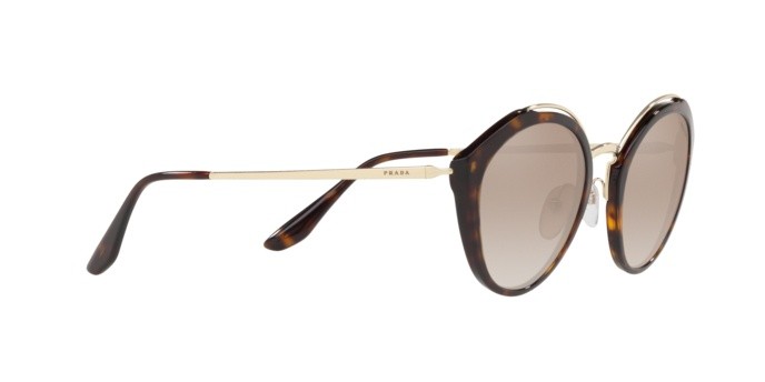 Sonnenbrillen Prada PR 18US (2AU4P0) farbe havana/pale gold form pantos gläser brown grad grey mirror silver