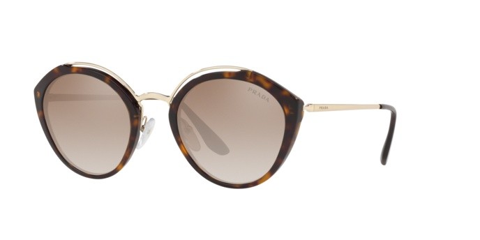 Sonnenbrillen Prada PR 18US (2AU4P0) farbe havana/pale gold form pantos gläser brown grad grey mirror silver