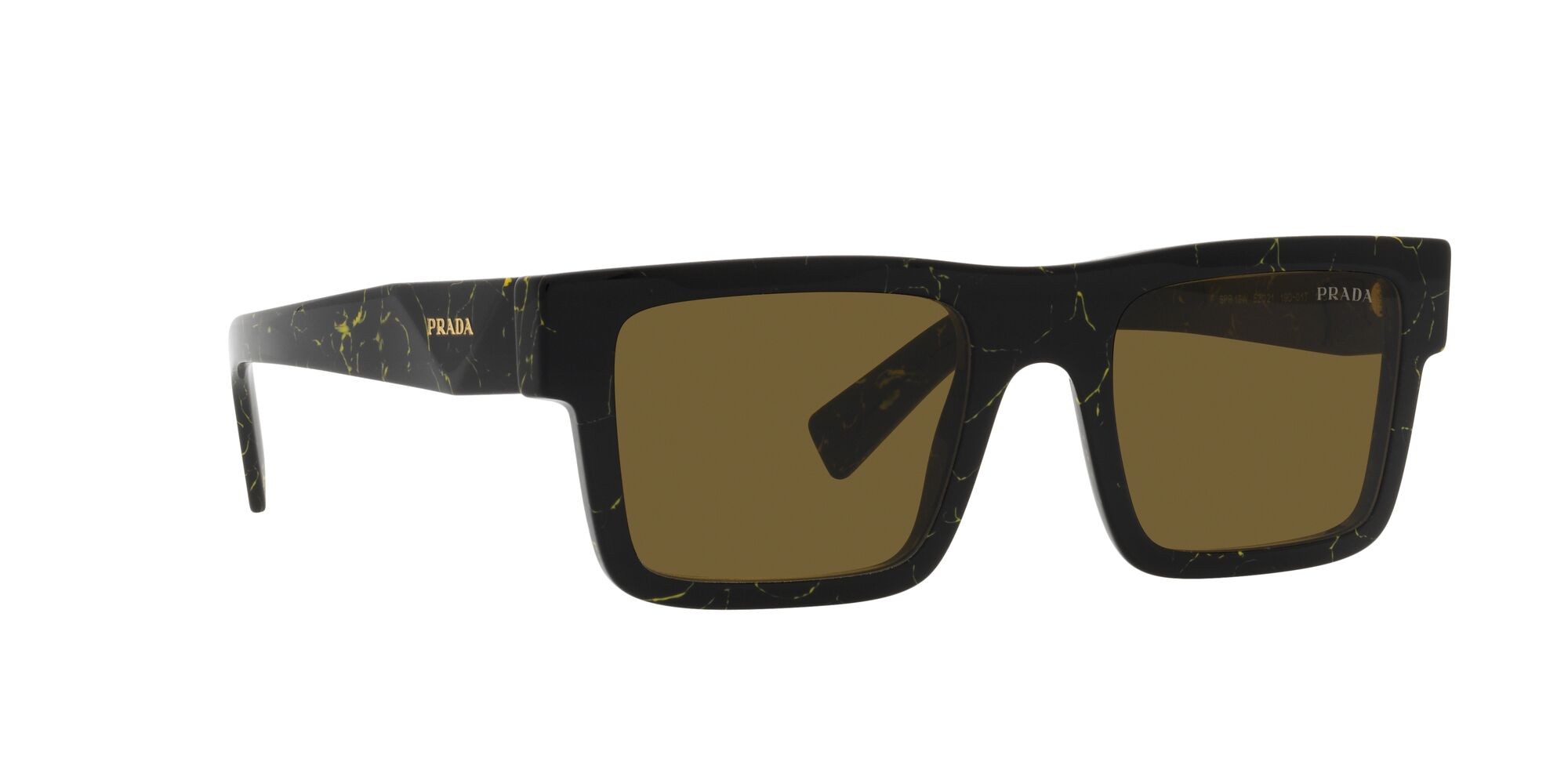 Occhiali da sole Prada PR 19WS (19D01T) colore black/yellow marble forma rettangolare lenti marrone scuro
