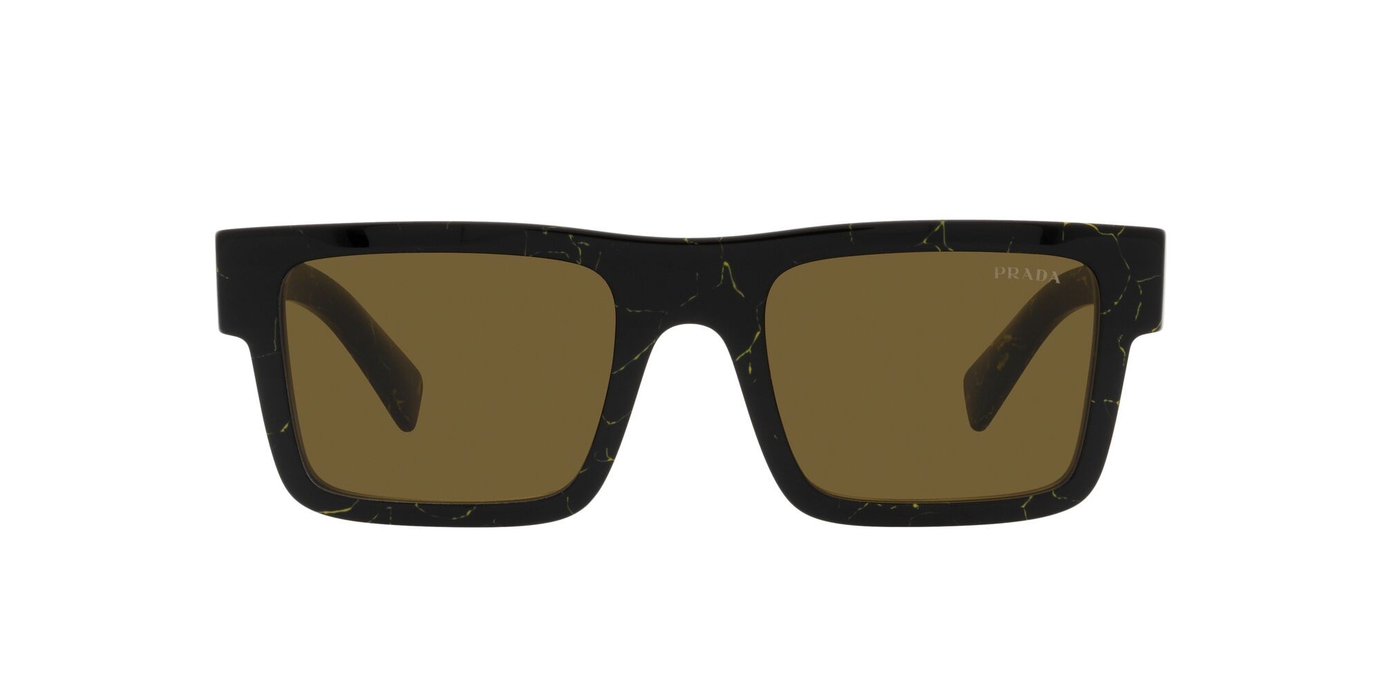 Occhiali da sole Prada PR 19WS (19D01T) colore black/yellow marble forma rettangolare lenti marrone scuro