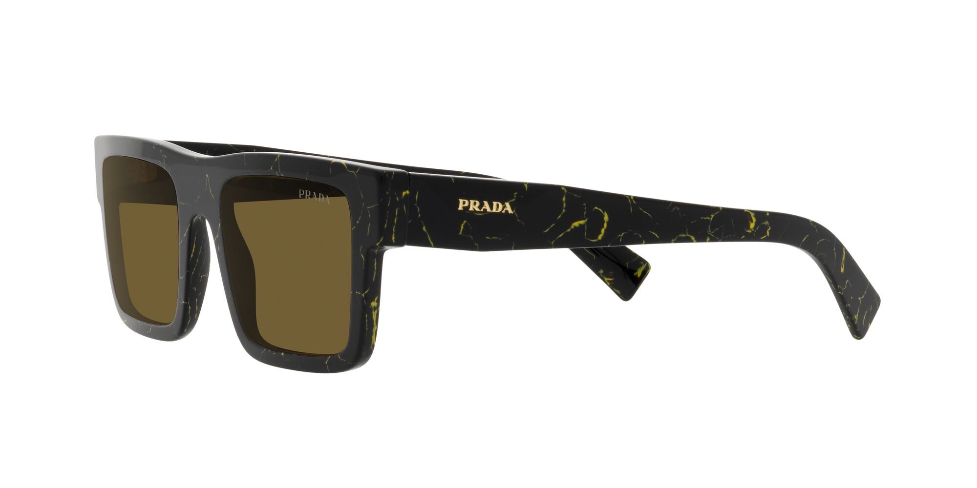 Occhiali da sole Prada PR 19WS (19D01T) colore black/yellow marble forma rettangolare lenti marrone scuro