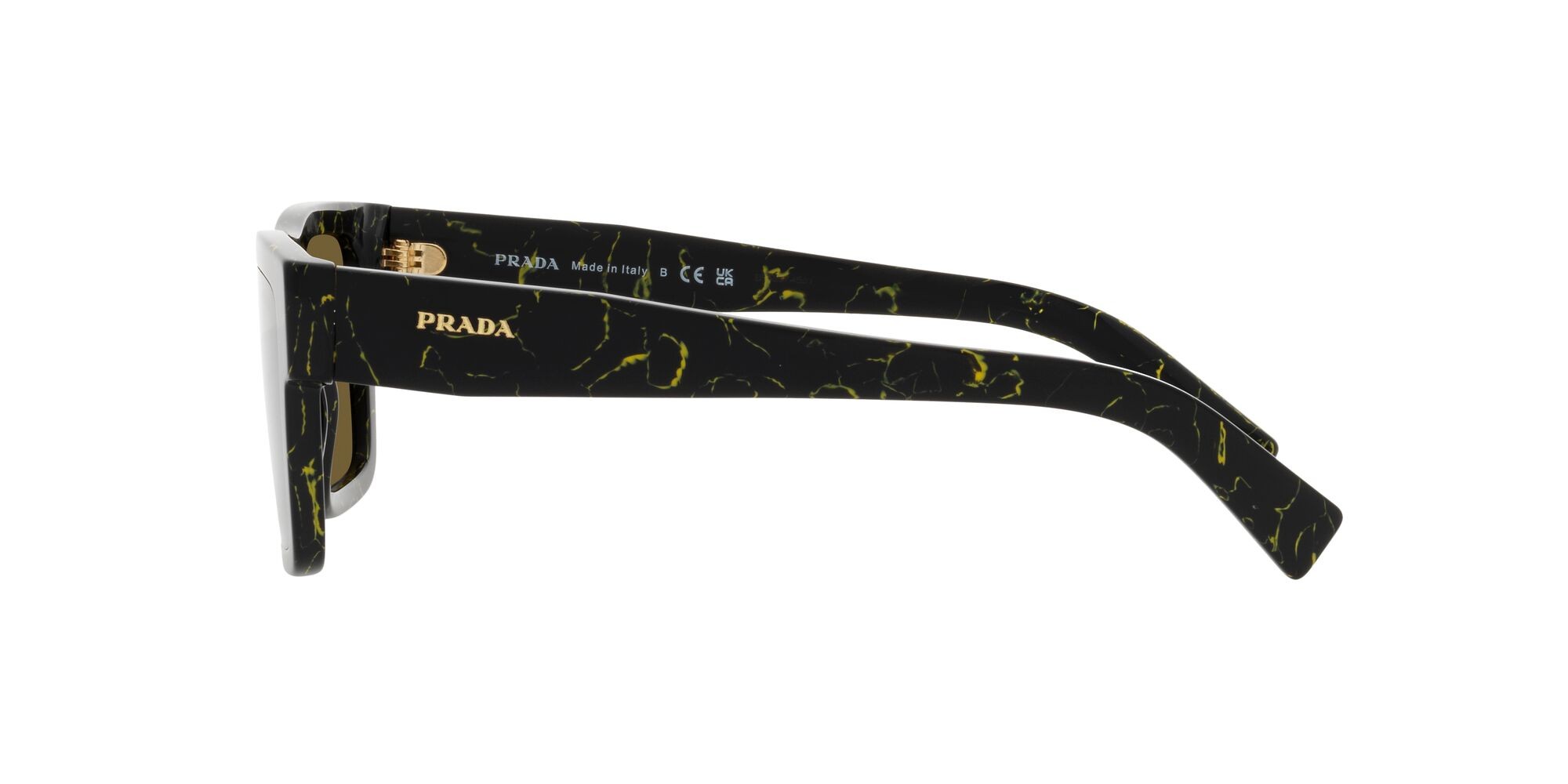 Occhiali da sole Prada PR 19WS (19D01T) colore black/yellow marble forma rettangolare lenti marrone scuro