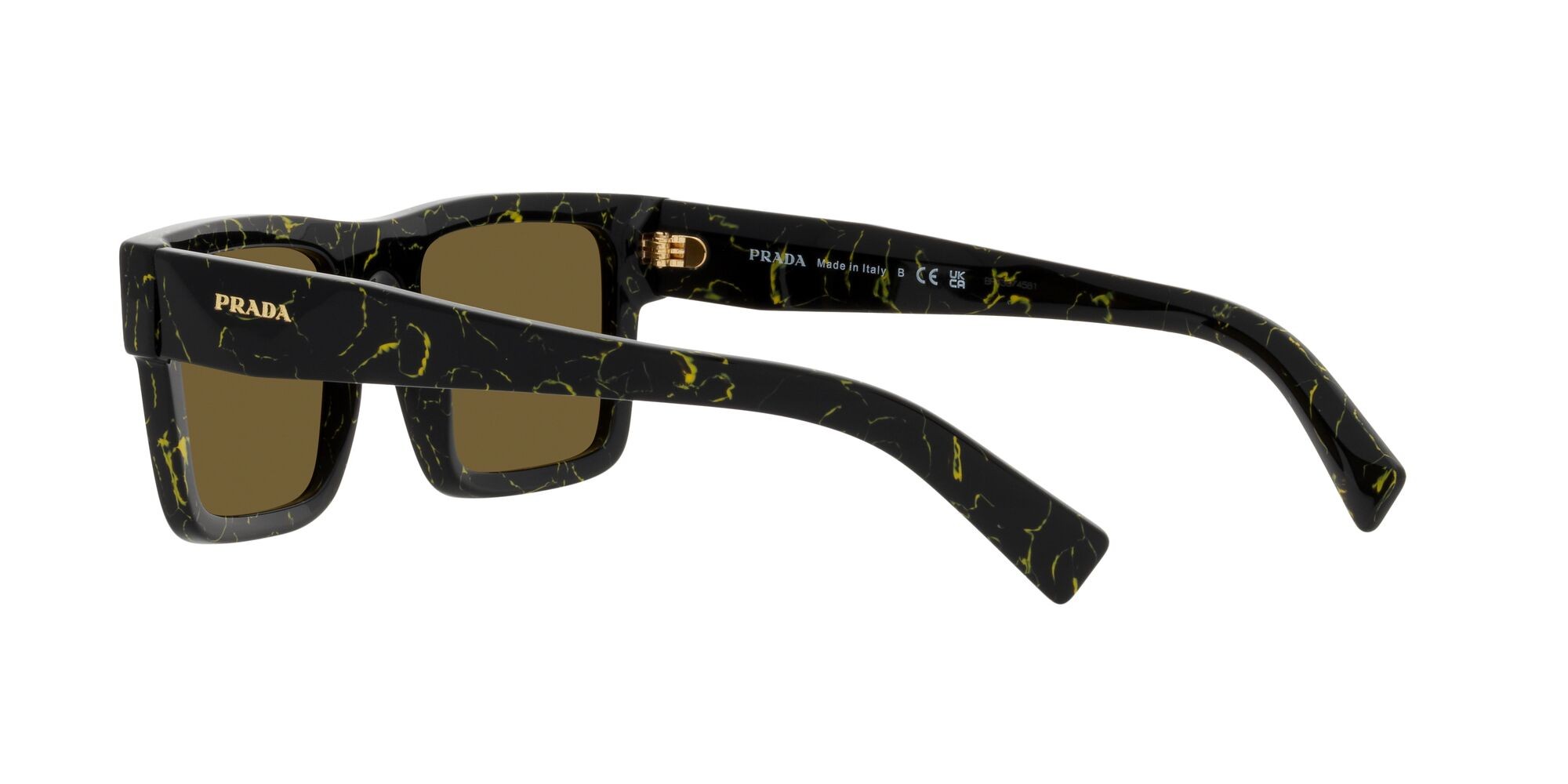 Occhiali da sole Prada PR 19WS (19D01T) colore black/yellow marble forma rettangolare lenti marrone scuro