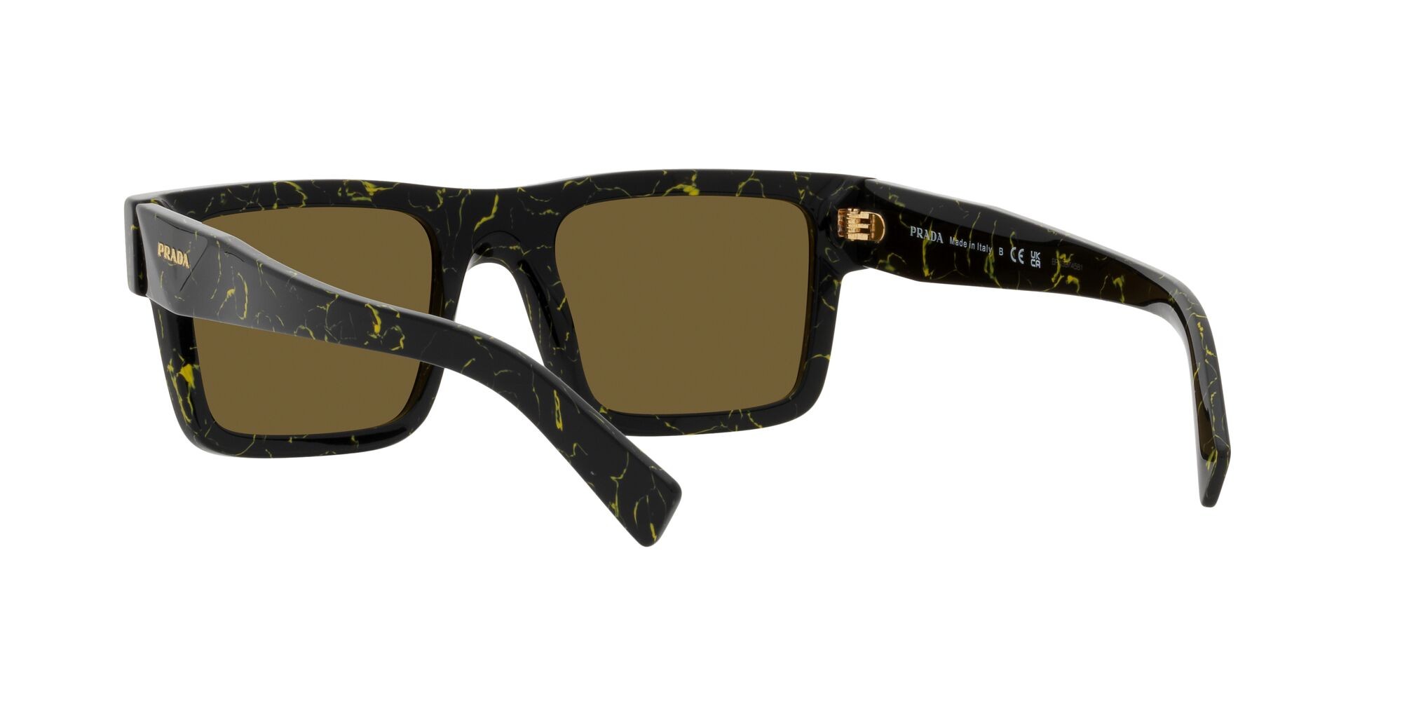 Occhiali da sole Prada PR 19WS (19D01T) colore black/yellow marble forma rettangolare lenti marrone scuro