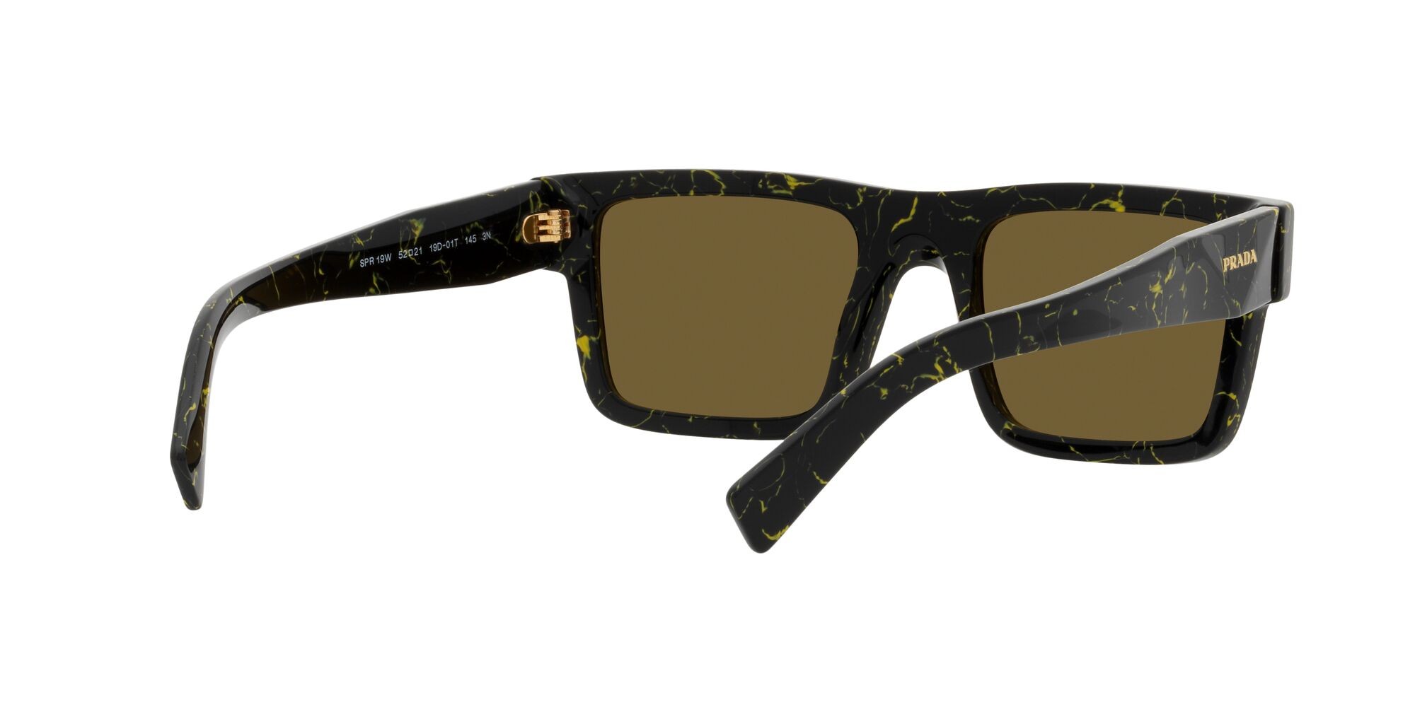 Occhiali da sole Prada PR 19WS (19D01T) colore black/yellow marble forma rettangolare lenti marrone scuro
