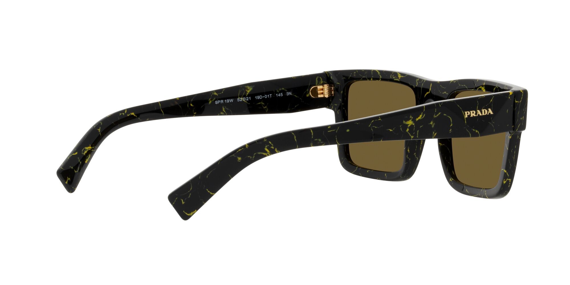 Occhiali da sole Prada PR 19WS (19D01T) colore black/yellow marble forma rettangolare lenti marrone scuro