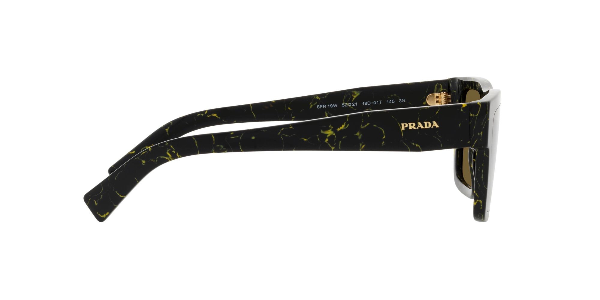 Occhiali da sole Prada PR 19WS (19D01T) colore black/yellow marble forma rettangolare lenti marrone scuro